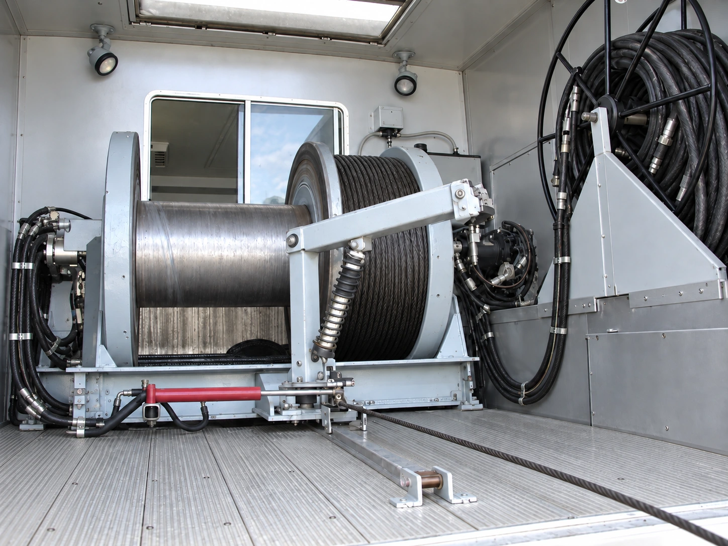 AI-generated illustration of wireline cable reel equipment for PLUSCO 408