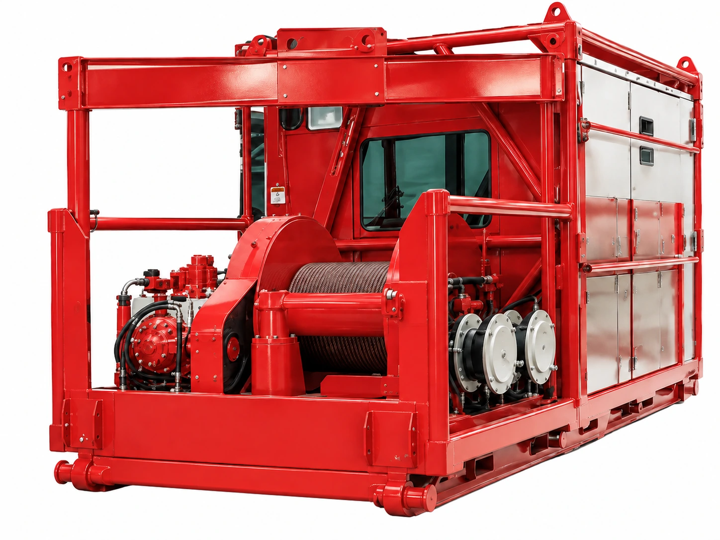 AI-generated illustration of a red wireline unit for PLUSCO 420