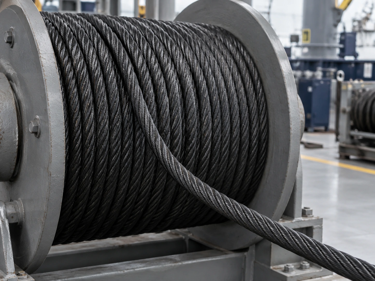 AI-generated illustration of black-coated wire rope for PLUSCO 430 Cable Guard