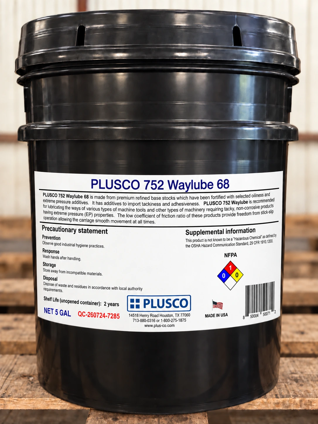 AI-generated 5-gallon bucket mockup for PLUSCO 752 Waylube 68
