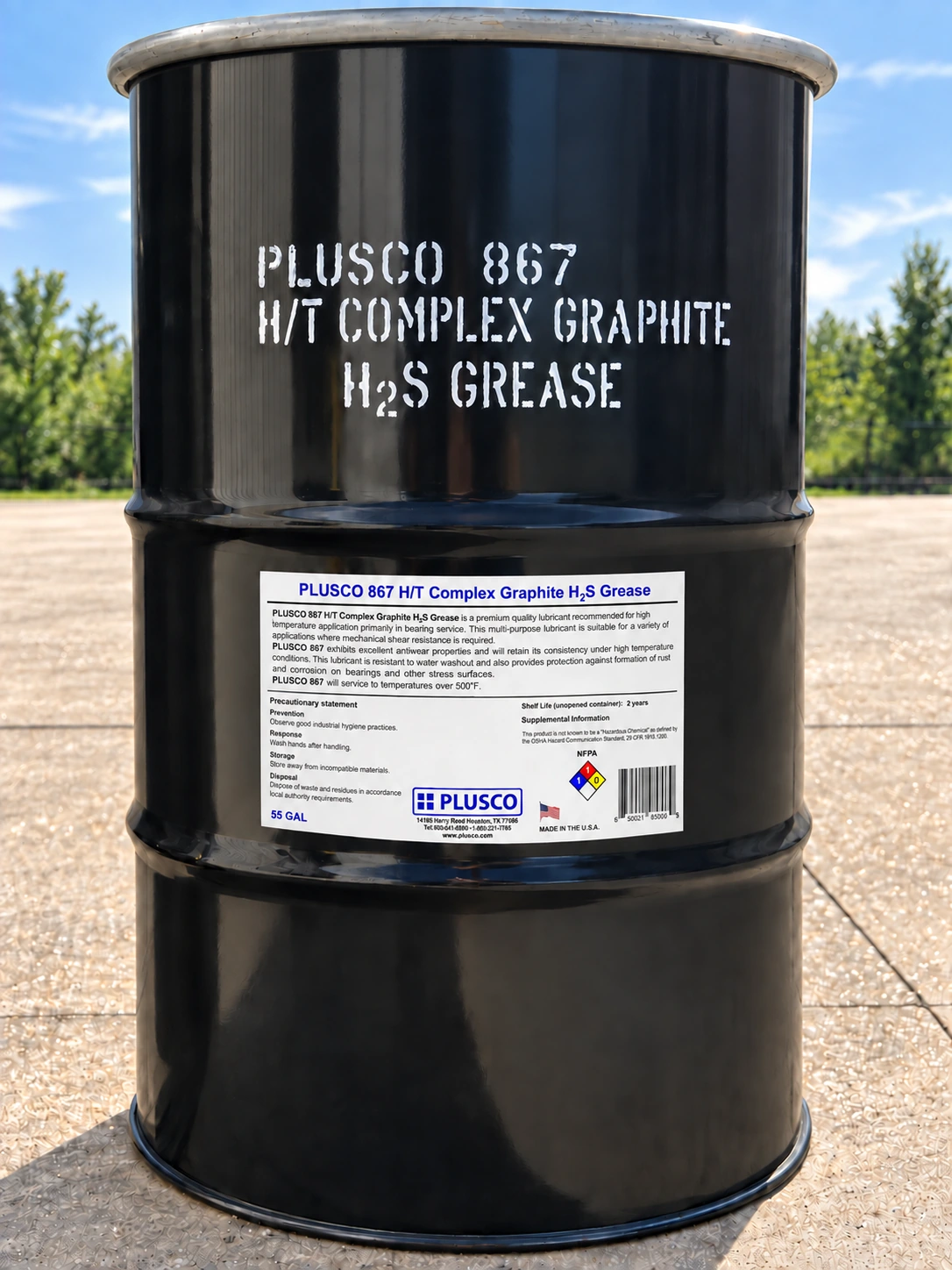 AI-generated drum mockup for PLUSCO 867 H/T Complex Graphite H2S Grease